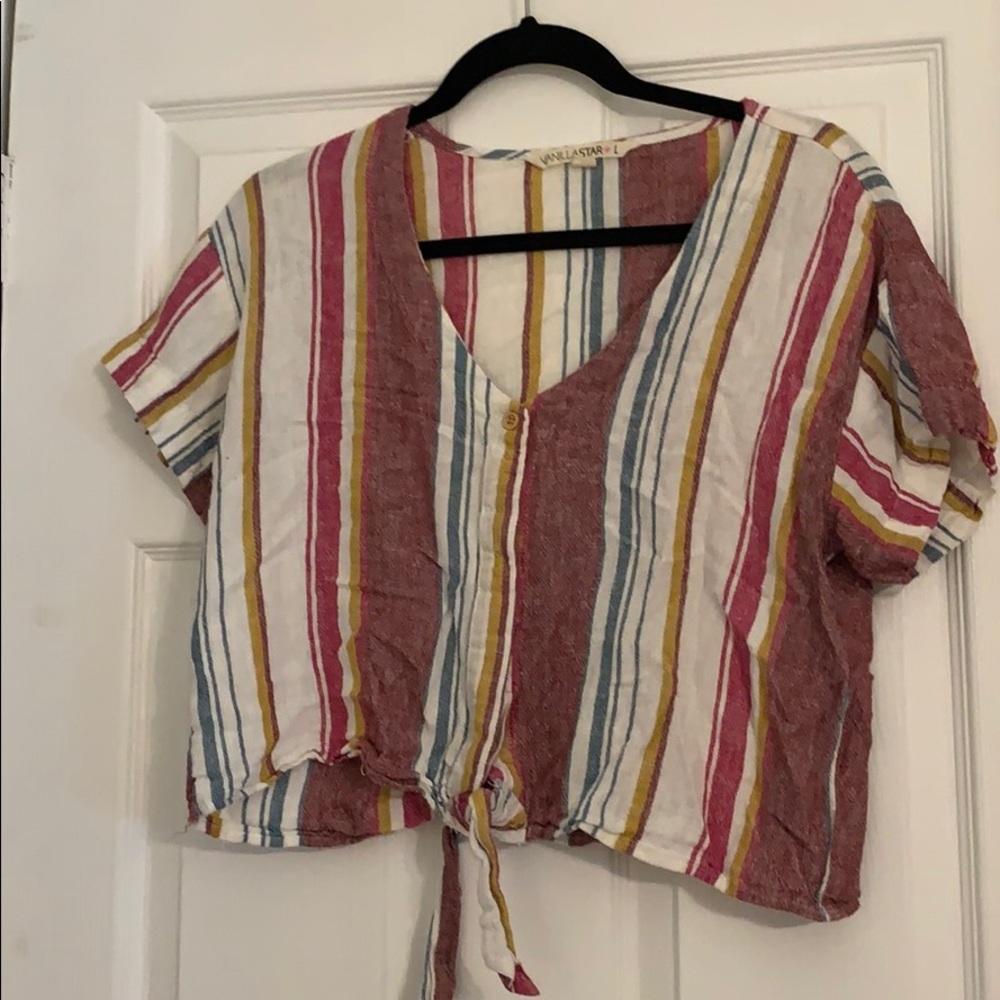 Striped tie front crop top size large